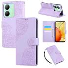 For vivo Y36 5G Global Rose Flower Embossed 3-Card Slots Leather Phone Case(Purple) - 1