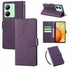 For vivo Y36 5G Global Rose Flower Embossed 3-Card Slots Leather Phone Case(Deep Purple) - 1