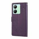 For vivo Y36 5G Global Rose Flower Embossed 3-Card Slots Leather Phone Case(Deep Purple) - 3