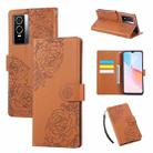 For vivo Y76s 5G / Y76 5G Rose Flower Embossed 3-Card Slots Leather Phone Case(Brown) - 1