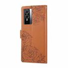 For vivo Y76s 5G / Y76 5G Rose Flower Embossed 3-Card Slots Leather Phone Case(Brown) - 3