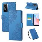 For vivo Y76s 5G / Y76 5G Rose Flower Embossed 3-Card Slots Leather Phone Case(Blue) - 1
