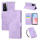 For vivo Y76s 5G / Y76 5G Rose Flower Embossed 3-Card Slots Leather Phone Case(Purple) - 1