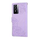 For vivo Y76s 5G / Y76 5G Rose Flower Embossed 3-Card Slots Leather Phone Case(Purple) - 3
