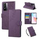 For vivo Y76s 5G / Y76 5G Rose Flower Embossed 3-Card Slots Leather Phone Case(Deep Purple) - 1