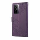 For vivo Y76s 5G / Y76 5G Rose Flower Embossed 3-Card Slots Leather Phone Case(Deep Purple) - 3