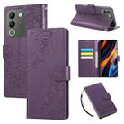 For vivo Y200 5G / V30 Lite Global Rose Flower Embossed 3-Card Slots Leather Phone Case(Deep Purple) - 1