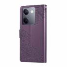 For vivo Y200 Pro 5G Rose Flower Embossed 3-Card Slots Leather Phone Case(Deep Purple) - 3