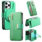 For iPhone 15 Pro Max Ring Zipper Wallet RFID Blocking MagSafe Leather Phone Case(Green) - 1