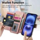 For iPhone 15 Ring Zipper Wallet RFID Blocking MagSafe Leather Phone Case(Pink) - 3