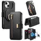 For iPhone 15 Ring Zipper Wallet RFID Blocking MagSafe Leather Phone Case(Black) - 1