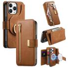 For iPhone 14 Pro Ring Zipper Wallet RFID Blocking MagSafe Leather Phone Case(Brown) - 1