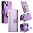 For iPhone 13 Ring Zipper Wallet RFID Blocking MagSafe Leather Phone Case(Purple) - 1