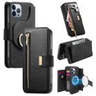 For iPhone 12 Pro Max Ring Zipper Wallet RFID Blocking MagSafe Leather Phone Case(Black) - 1