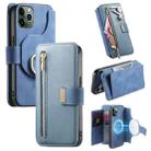 For iPhone 11 Pro Max Ring Zipper Wallet RFID Blocking MagSafe Leather Phone Case(Blue) - 1