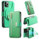 For iPhone 11 Pro Max Ring Zipper Wallet RFID Blocking MagSafe Leather Phone Case(Green) - 1