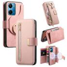 For Honor Play7T 5G Ring Zipper Wallet RFID Blocking MagSafe Leather Phone Case(Pink) - 1
