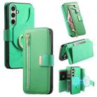 For Samsung Galaxy S24 FE 5G Ring Zipper Wallet RFID Blocking MagSafe Leather Phone Case(Green) - 1