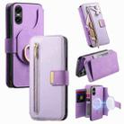 For Sony Xperia 5 V Ring Zipper Wallet RFID Blocking MagSafe Leather Phone Case(Purple) - 1
