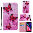 For iPhone SE 2022 / SE 2020 / 8 / 7 / 6 Cross Texture Painting Pattern Horizontal Flip Leather Case with Holder & Card Slots & Wallet & Lanyard(Pink Butterfly) - 1