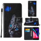 For iPhone SE 2022 / SE 2020 / 8 / 7 / 6 Cross Texture Painting Pattern Horizontal Flip Leather Case with Holder & Card Slots & Wallet & Lanyard(Blue Butterfly Cats Eye) - 1