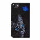 For iPhone SE 2022 / SE 2020 / 8 / 7 / 6 Cross Texture Painting Pattern Horizontal Flip Leather Case with Holder & Card Slots & Wallet & Lanyard(Blue Butterfly Cats Eye) - 3