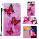 For iPhone 8 Plus / 7 Plus / 6 Plus / 6s Plus Cross Texture Painting Pattern Horizontal Flip Leather Case with Holder & Card Slots & Wallet & Lanyard(Pink Butterfly) - 1