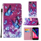 For iPhone 8 Plus / 7 Plus / 6 Plus / 6s Plus Cross Texture Painting Pattern Horizontal Flip Leather Case with Holder & Card Slots & Wallet & Lanyard(Purple Butterfly) - 1