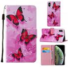 For iPhone X / XS Cross Texture Painting Pattern Horizontal Flip Leather Case with Holder & Card Slots & Wallet & Lanyard(Pink Butterfly) - 1