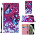 For iPhone X / XS Cross Texture Painting Pattern Horizontal Flip Leather Case with Holder & Card Slots & Wallet & Lanyard(Purple Butterfly) - 1