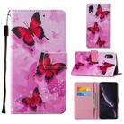 For iPhone XR Cross Texture Painting Pattern Horizontal Flip Leather Case with Holder & Card Slots & Wallet & Lanyard(Pink Butterfly) - 1