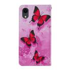 For iPhone XR Cross Texture Painting Pattern Horizontal Flip Leather Case with Holder & Card Slots & Wallet & Lanyard(Pink Butterfly) - 3