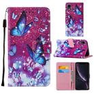 For iPhone XR Cross Texture Painting Pattern Horizontal Flip Leather Case with Holder & Card Slots & Wallet & Lanyard(Purple Butterfly) - 1