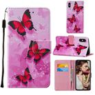 For iPhone XS Max Cross Texture Painting Pattern Horizontal Flip Leather Case with Holder & Card Slots & Wallet & Lanyard(Pink Butterfly) - 1
