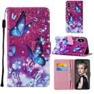 For iPhone XS Max Cross Texture Painting Pattern Horizontal Flip Leather Case with Holder & Card Slots & Wallet & Lanyard(Purple Butterfly) - 1