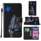 For iPhone 11 Cross Texture Painting Pattern Horizontal Flip Leather Case with Holder & Card Slots & Wallet & Lanyard(Blue Butterfly Cats Eye) - 1