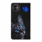 For iPhone 11 Cross Texture Painting Pattern Horizontal Flip Leather Case with Holder & Card Slots & Wallet & Lanyard(Blue Butterfly Cats Eye) - 3