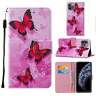 For iPhone 11 Pro Max Cross Texture Painting Pattern Horizontal Flip Leather Case with Holder & Card Slots & Wallet & Lanyard(Pink Butterfly) - 1