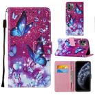 For iPhone 11 Pro Max Cross Texture Painting Pattern Horizontal Flip Leather Case with Holder & Card Slots & Wallet & Lanyard(Purple Butterfly) - 1