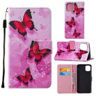 For iPhone 12 mini Cross Texture Painting Pattern Horizontal Flip Leather Case with Holder & Card Slots & Wallet & Lanyard(Pink Butterfly) - 1