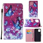 For iPhone 12 mini Cross Texture Painting Pattern Horizontal Flip Leather Case with Holder & Card Slots & Wallet & Lanyard(Purple Butterfly) - 1