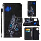 For iPhone 12 mini Cross Texture Painting Pattern Horizontal Flip Leather Case with Holder & Card Slots & Wallet & Lanyard(Blue Butterfly Cats Eye) - 1