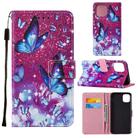 For iPhone 12 / 12 Pro Cross Texture Painting Pattern Horizontal Flip Leather Case with Holder & Card Slots & Wallet & Lanyard(Purple Butterfly) - 1