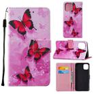 For iPhone 12 Pro Max Cross Texture Painting Pattern Horizontal Flip Leather Case with Holder & Card Slots & Wallet & Lanyard(Pink Butterfly) - 1