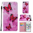 For iPod Touch 7 / 6 / 5 Cross Texture Painting Pattern Horizontal Flip Leather Case with Holder & Card Slots & Wallet & Lanyard(Pink Butterfly) - 1