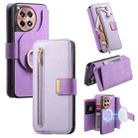 For OnePlus 12R / Ace 3 Ring Zipper Wallet RFID Blocking MagSafe Leather Phone Case(Purple) - 1