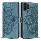 For Samsung Galaxy A13 Mandala Embossed Retro Frosted Leather Phone Case(Blue) - 1