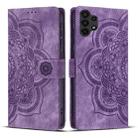 For Samsung Galaxy A13 Mandala Embossed Retro Frosted Leather Phone Case(Purple) - 1