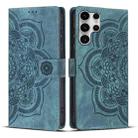 For Samsung Galaxy S25 Ultra 5G Mandala Embossed Retro Frosted Leather Phone Case(Blue) - 1