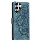 For Samsung Galaxy S23 Ultra 5G Mandala Embossed Retro Frosted Leather Phone Case(Blue) - 3